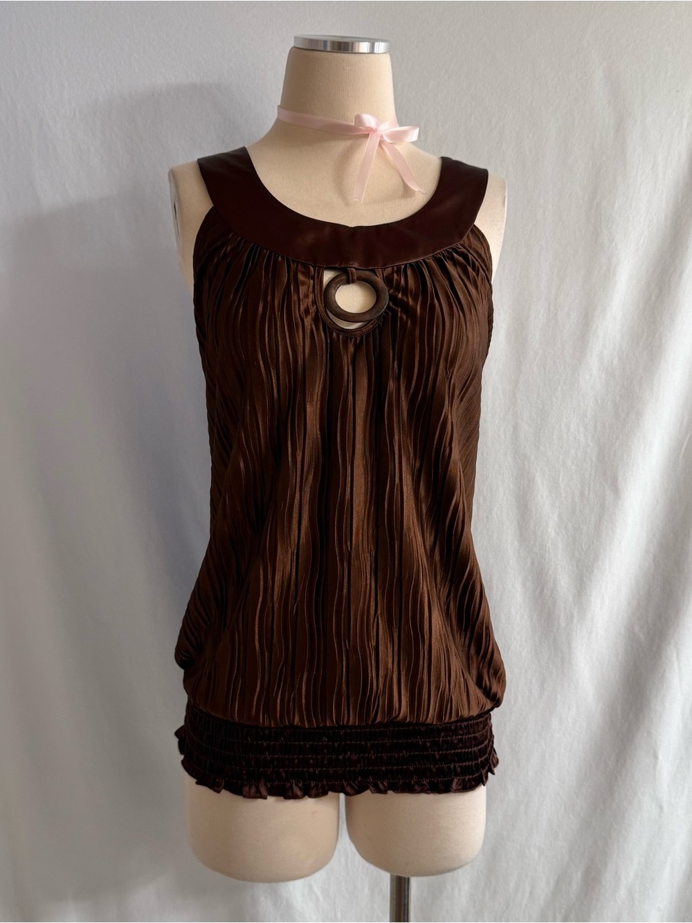 Vintage Y2K Brown Satin Plissé Top